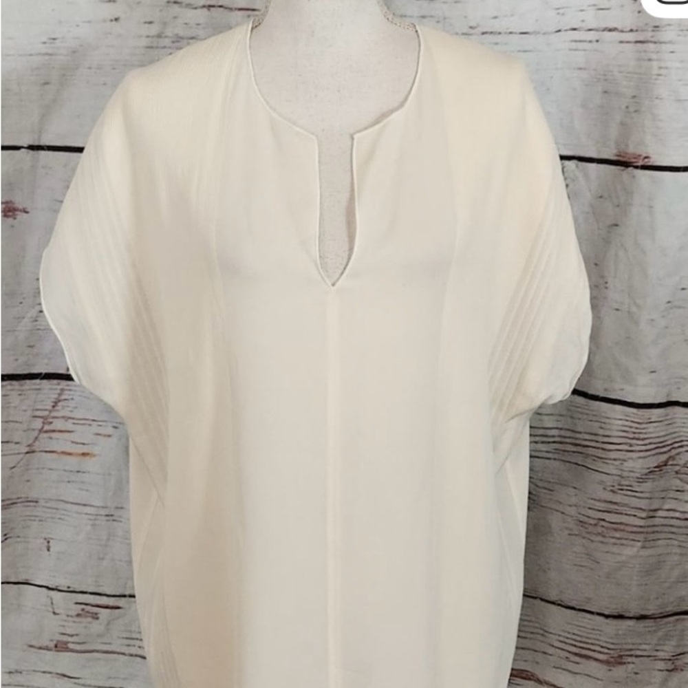 Vince Cream Blouse with Keyhole Neckline, Sz Lg